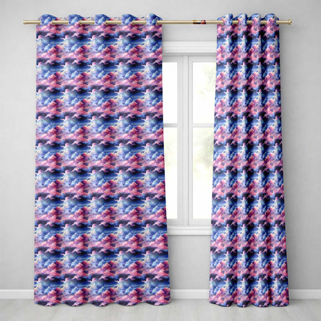 Pink Blue Fantasy Night Clouds Sky Seamless Pattern  Readymade Eyelet Ring Top Thermal 100% Blackout Curtains