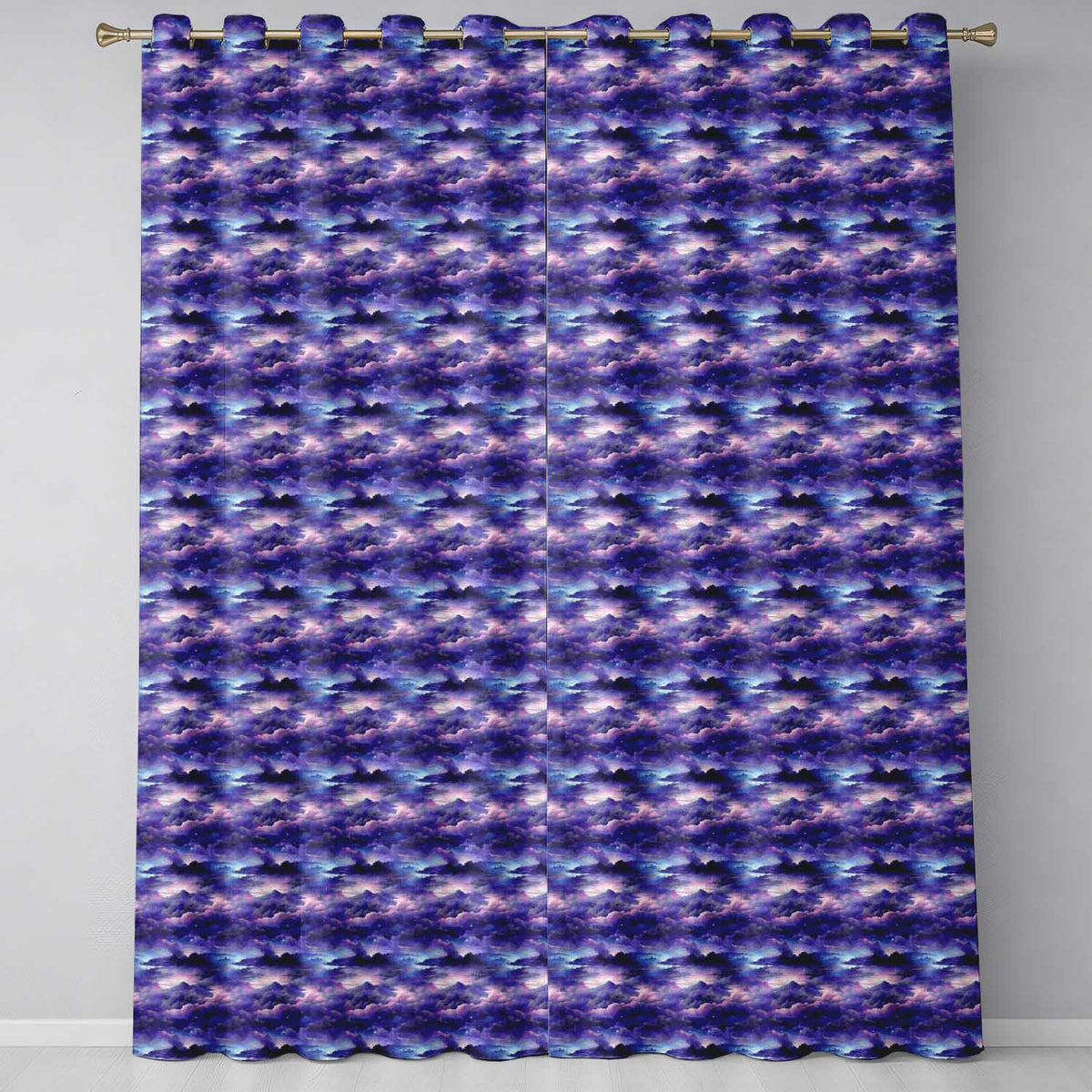 Deep Purple Cosmic Clouds Night Sky Seamless Pattern  Readymade Eyelet Ring Top Thermal 100% Blackout Curtains