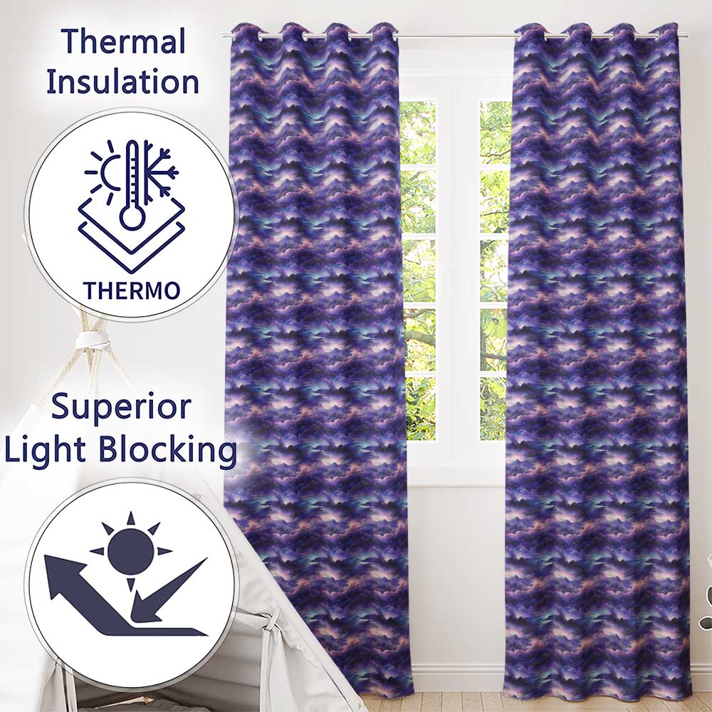Deep Purple Cosmic Clouds Night Sky Seamless Pattern  Readymade Eyelet Ring Top Thermal 100% Blackout Curtains
