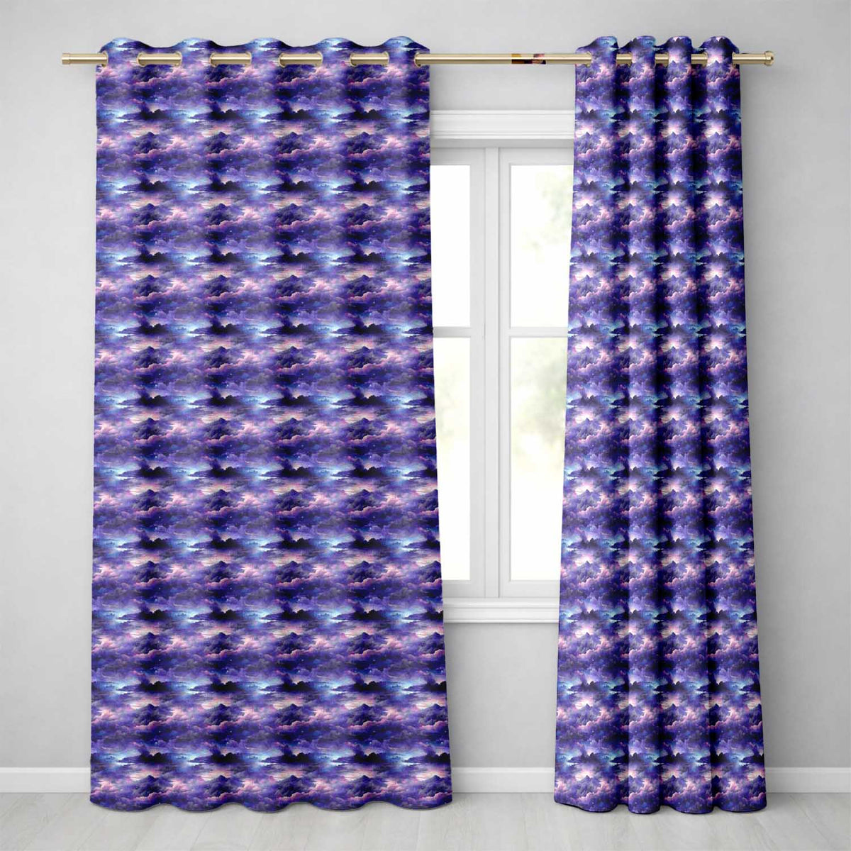 Deep Purple Cosmic Clouds Night Sky Seamless Pattern  Readymade Eyelet Ring Top Thermal 100% Blackout Curtains