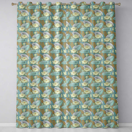 Art Nouveau Lily Pond Floral Seamless Pattern  Readymade Eyelet Ring Top Thermal 100% Blackout Curtains