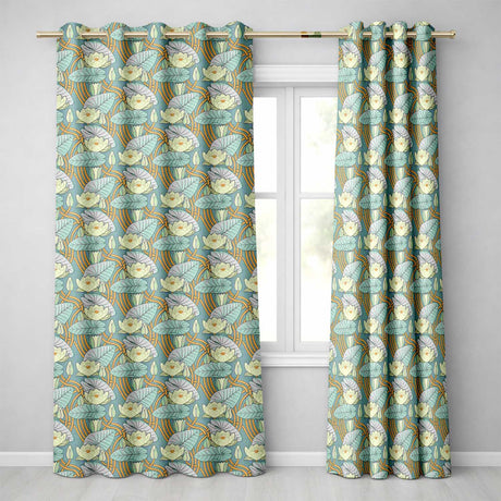 Art Nouveau Lily Pond Floral Seamless Pattern  Readymade Eyelet Ring Top Thermal 100% Blackout Curtains