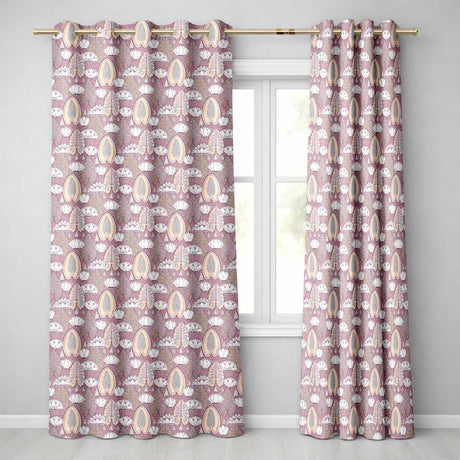 Vintage Lotus Floral Decorative Seamless Pattern  Readymade Eyelet Ring Top Thermal 100% Blackout Curtains