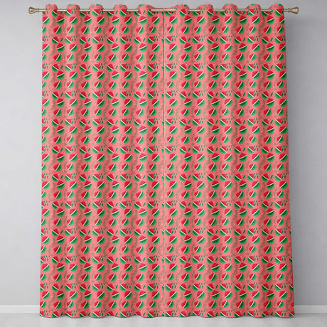 Cute Watermelon Fruit Pink Background Seamless Pattern  Readymade Eyelet Ring Top Thermal 100% Blackout Curtains