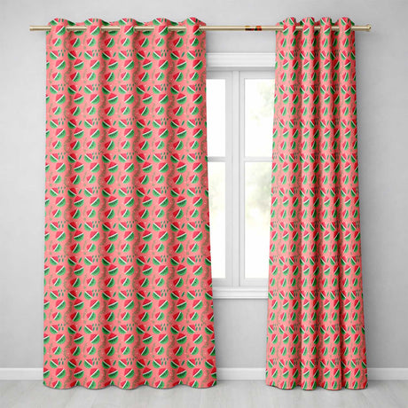 Cute Watermelon Fruit Pink Background Seamless Pattern  Readymade Eyelet Ring Top Thermal 100% Blackout Curtains