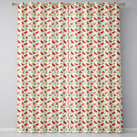 Watercolor Watermelon Slices with Green Leaves Seamless Pattern  Readymade Eyelet Ring Top Thermal 100% Blackout Curtains