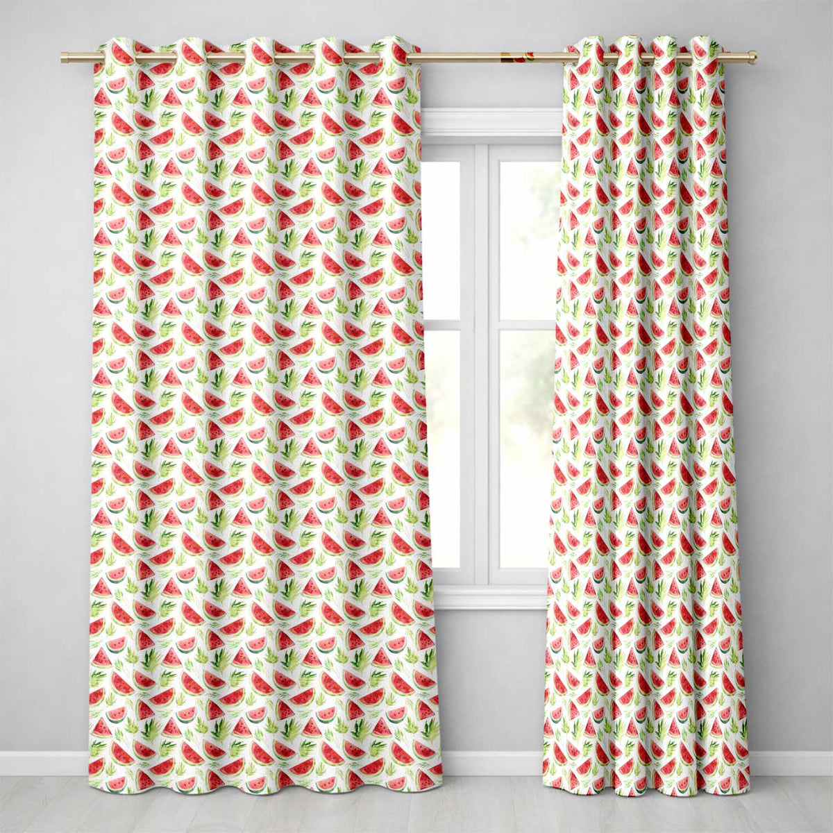 Watercolor Watermelon Slices with Green Leaves Seamless Pattern  Readymade Eyelet Ring Top Thermal 100% Blackout Curtains