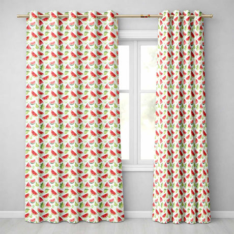 Watercolor Watermelon Slices with Green Leaves Seamless Pattern  Readymade Eyelet Ring Top Thermal 100% Blackout Curtains