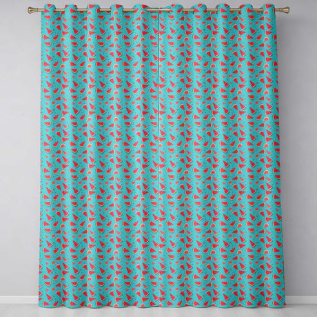 Bright Blue Background Watermelon Slice Seamless Pattern  Readymade Eyelet Ring Top Thermal 100% Blackout Curtains