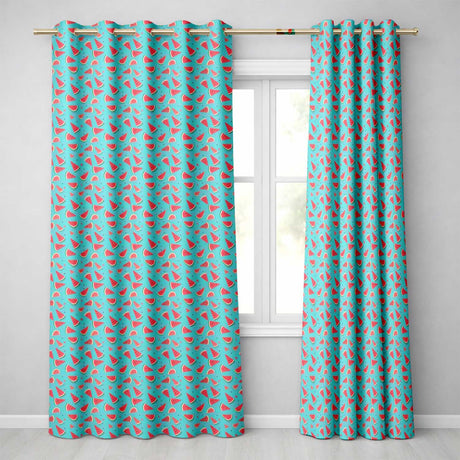 Bright Blue Background Watermelon Slice Seamless Pattern  Readymade Eyelet Ring Top Thermal 100% Blackout Curtains