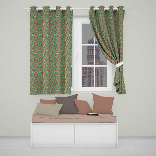 Watermelon Slices on Green Painted Background Seamless Pattern  Readymade Eyelet Ring Top Thermal 100% Blackout Curtains