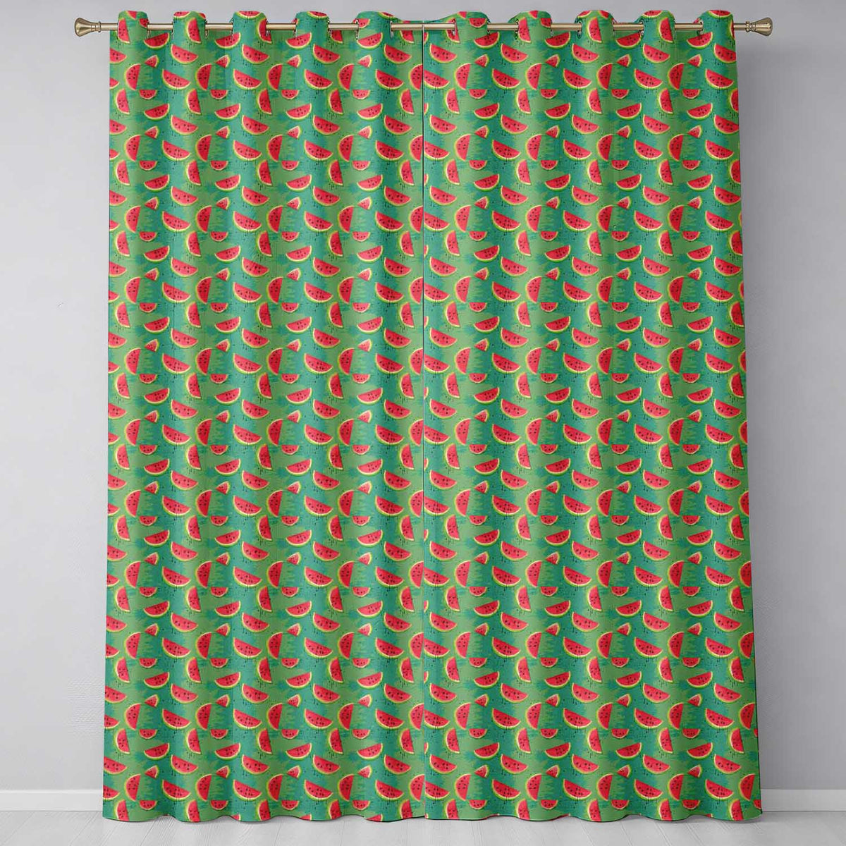 Watermelon Slices on Green Painted Background Seamless Pattern  Readymade Eyelet Ring Top Thermal 100% Blackout Curtains