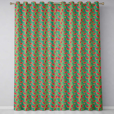 Watermelon Slices on Green Painted Background Seamless Pattern  Readymade Eyelet Ring Top Thermal 100% Blackout Curtains