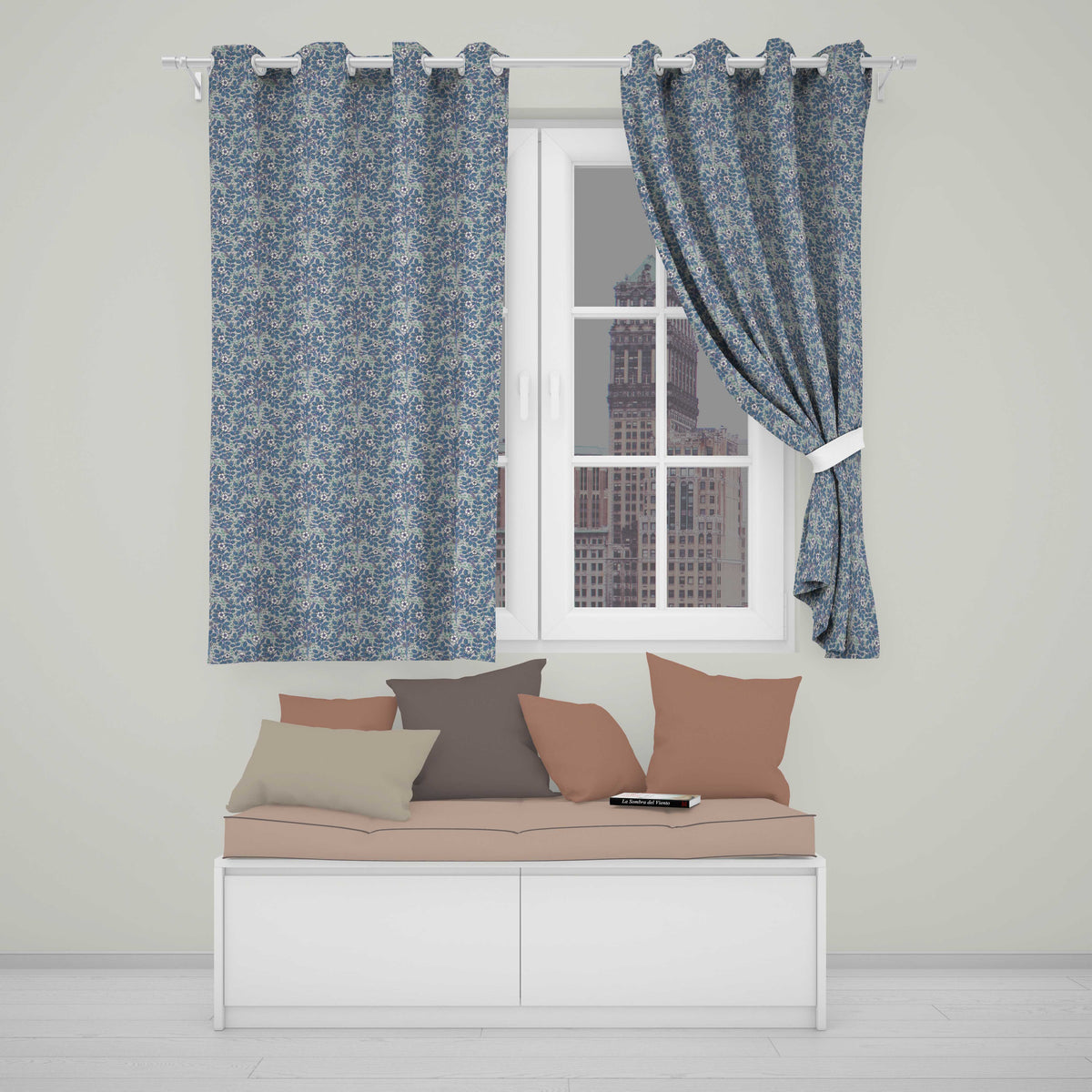 Blue Floral Vine Classic Heritage Seamless Pattern  Readymade Eyelet Ring Top Thermal 100% Blackout Curtains