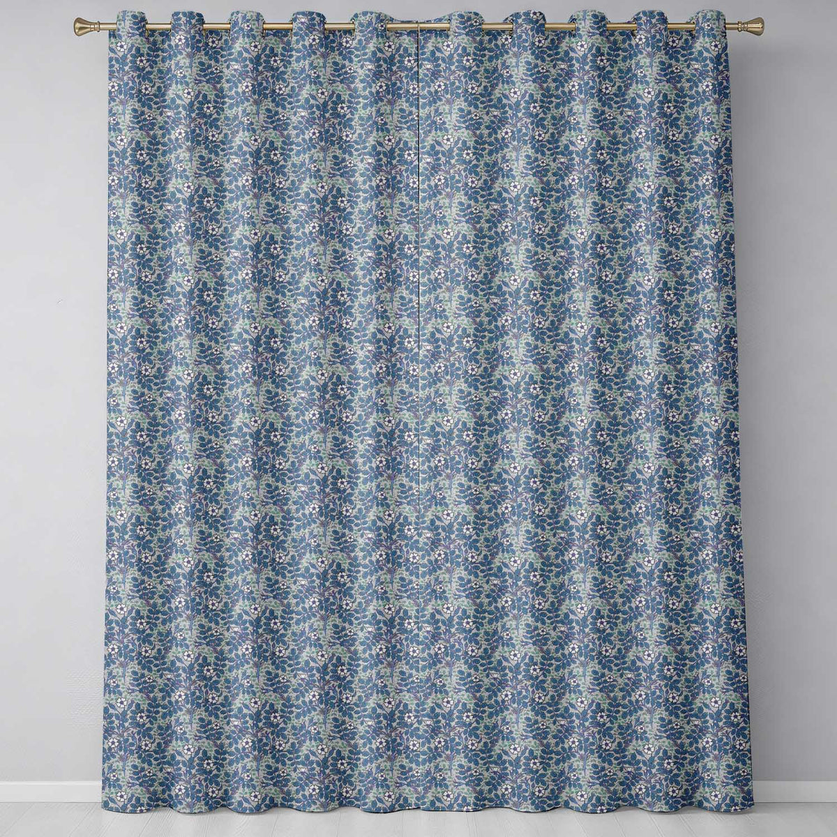 Blue Floral Vine Classic Heritage Seamless Pattern  Readymade Eyelet Ring Top Thermal 100% Blackout Curtains
