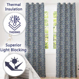 Blue Floral Vine Classic Heritage Seamless Pattern  Readymade Eyelet Ring Top Thermal 100% Blackout Curtains