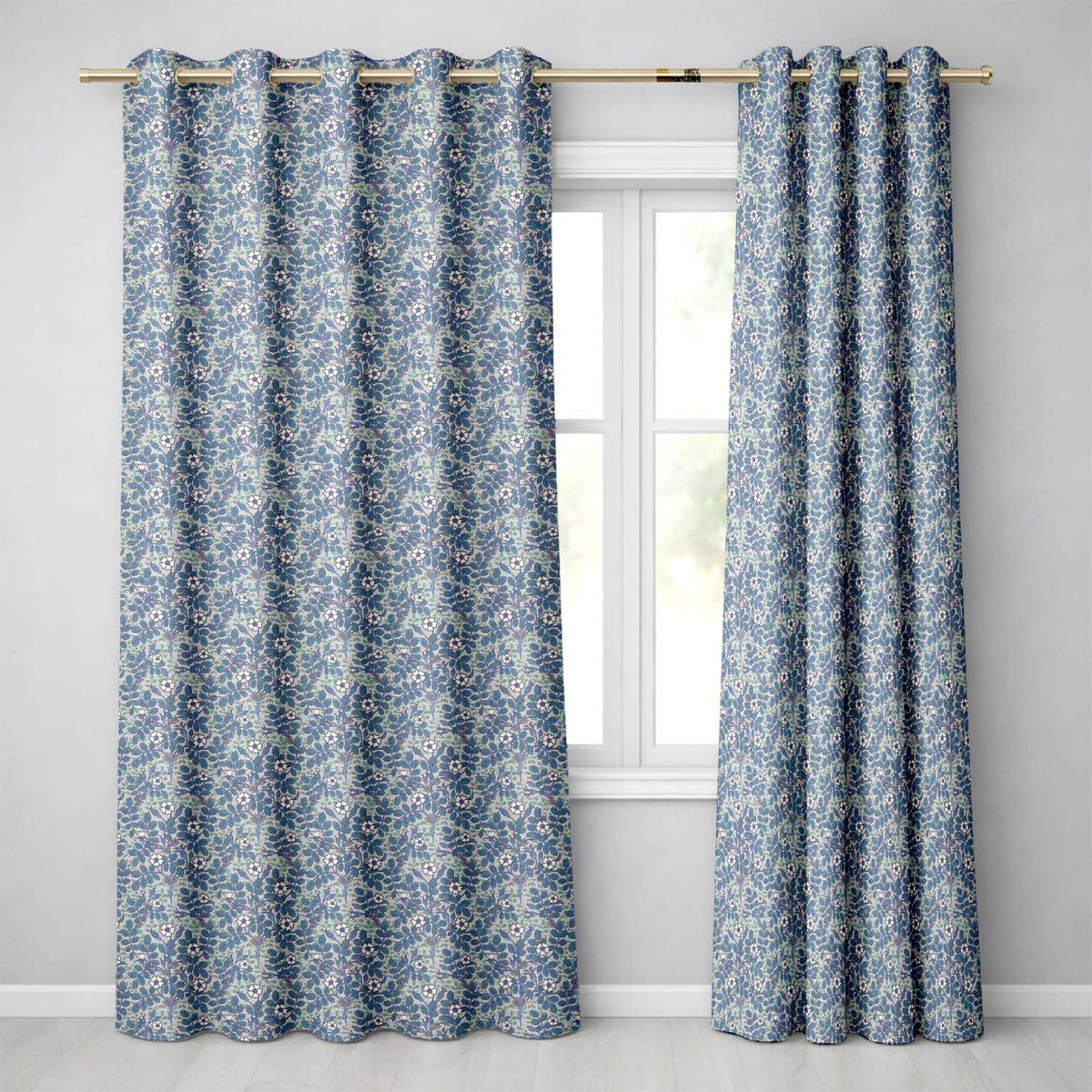 Blue Floral Vine Classic Heritage Seamless Pattern  Readymade Eyelet Ring Top Thermal 100% Blackout Curtains