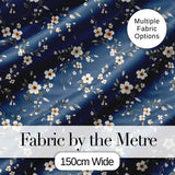 Elegant Navy Floral Vine Delicate Botanical Charming  Decor  Digital Print Material by the Metre UK Sewing Quilting Textile