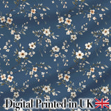 Elegant Navy Floral Vine Delicate Botanical Charming  Decor  Digital Print Material by the Metre UK Sewing Quilting Textile
