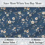 Elegant Navy Floral Vine Delicate Botanical Charming  Decor  Digital Print Material by the Metre UK Sewing Quilting Textile