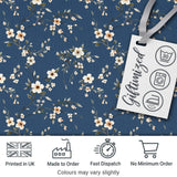 Elegant Navy Floral Vine Delicate Botanical Charming  Decor  Digital Print Material by the Metre UK Sewing Quilting Textile
