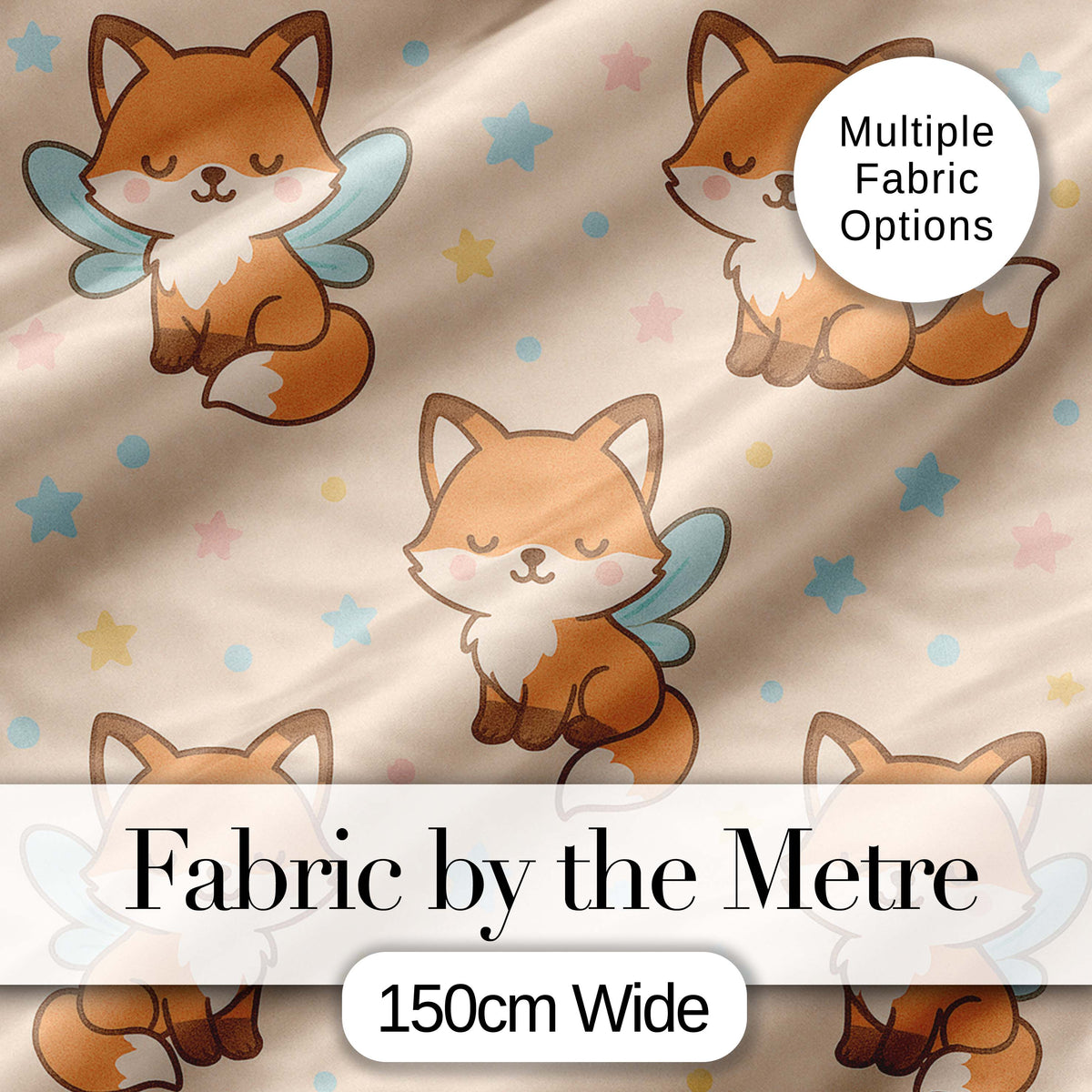 Cute Fairy Fox Cartoon Animal Pattern Cute Unique Gift Lovely  Digital Print Material by the Metre UK Sewing Quilting Textile