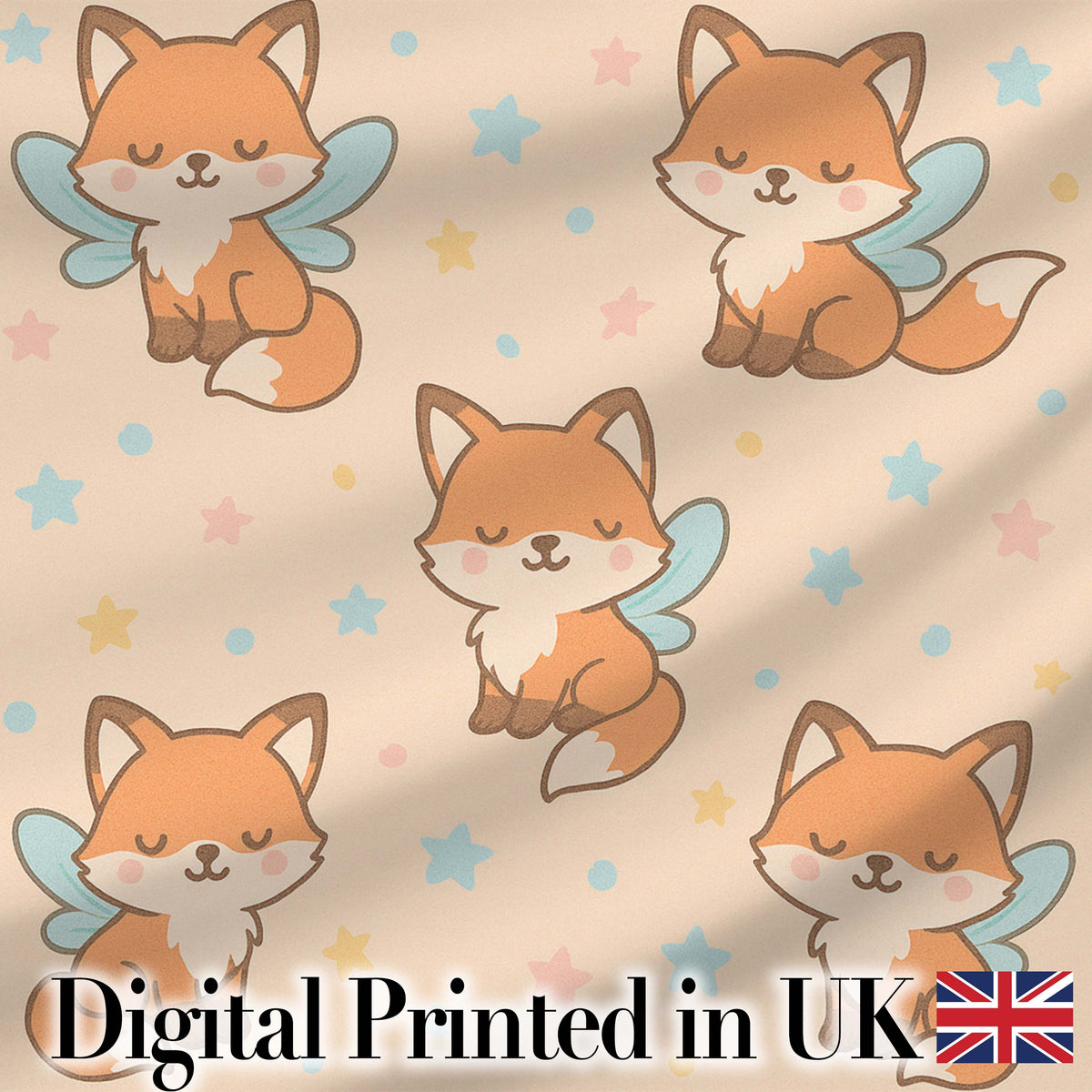 Cute Fairy Fox Cartoon Animal Pattern Cute Unique Gift Lovely  Digital Print Material by the Metre UK Sewing Quilting Textile