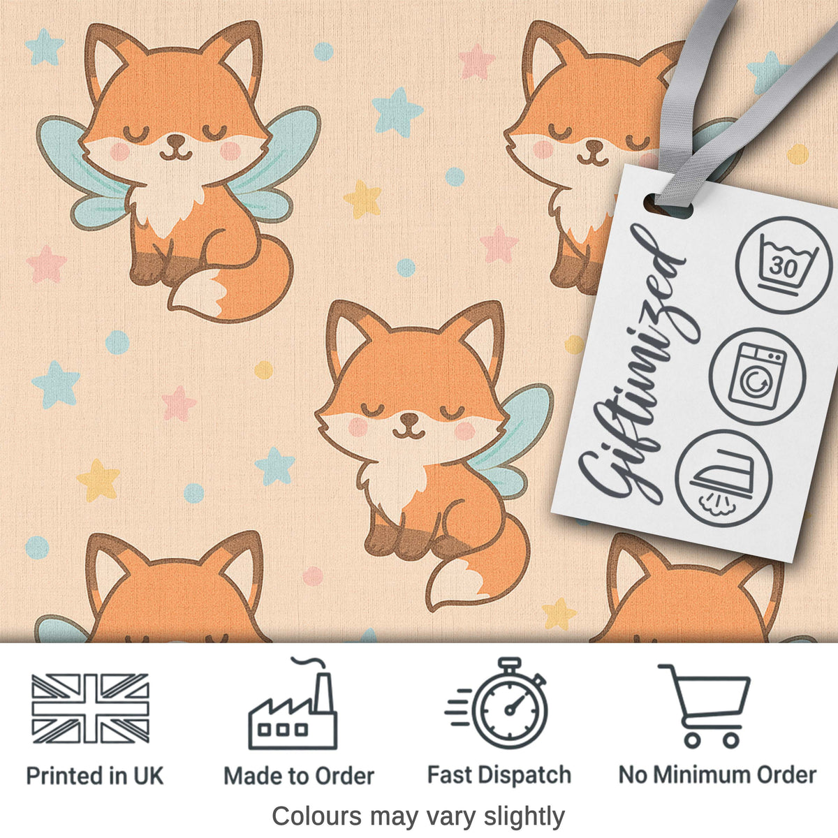 Cute Fairy Fox Cartoon Animal Pattern Cute Unique Gift Lovely  Digital Print Material by the Metre UK Sewing Quilting Textile
