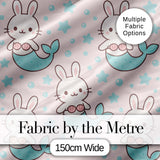 Cute Bunny Mermaid Cartoon Animal Pattern Stylish Everyday   Digital Print Material by the Metre UK Sewing Quilting Textile