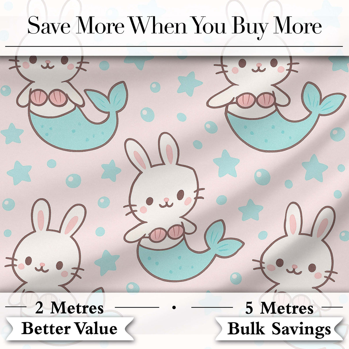 Cute Bunny Mermaid Cartoon Animal Pattern Stylish Everyday   Digital Print Material by the Metre UK Sewing Quilting Textile