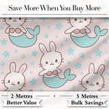 Cute Bunny Mermaid Cartoon Animal Pattern Stylish Everyday   Digital Print Material by the Metre UK Sewing Quilting Textile