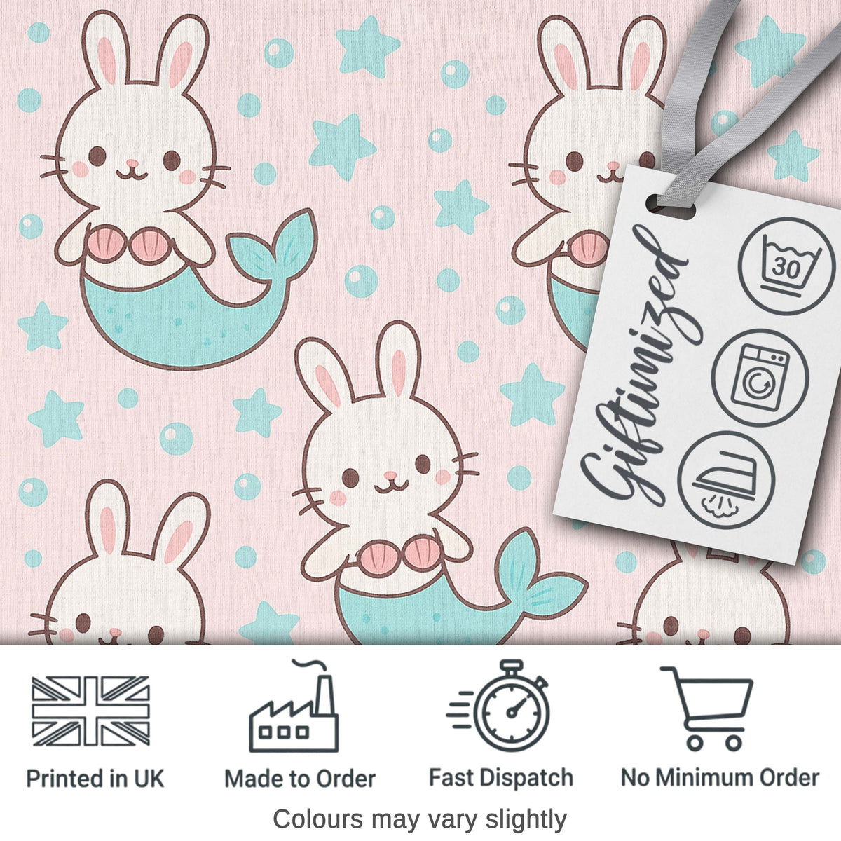 Cute Bunny Mermaid Cartoon Animal Pattern Stylish Everyday   Digital Print Material by the Metre UK Sewing Quilting Textile