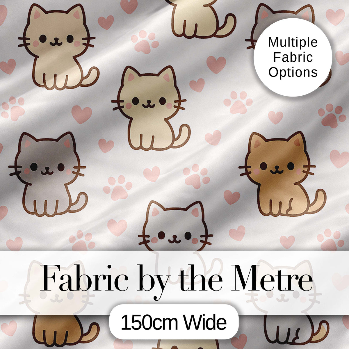Cute Kitten Hearts Cartoon Animal Pattern Charming  Decor  Digital Print Material by the Metre UK Sewing Quilting Textile