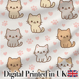 Cute Kitten Hearts Cartoon Animal Pattern Charming  Decor  Digital Print Material by the Metre UK Sewing Quilting Textile