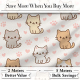 Cute Kitten Hearts Cartoon Animal Pattern Charming  Decor  Digital Print Material by the Metre UK Sewing Quilting Textile