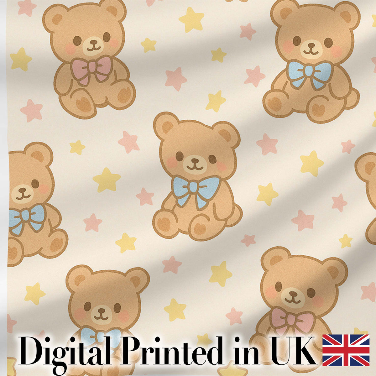 Cute Teddy Bear Bow Cartoon Animal Pattern Beautiful Coffee Cup  Digital Print Material by the Metre UK Sewing Quilting Textile