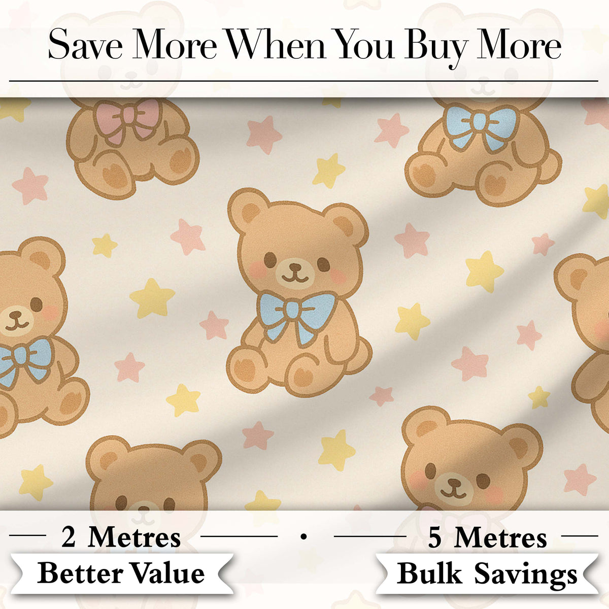Cute Teddy Bear Bow Cartoon Animal Pattern Beautiful Coffee Cup  Digital Print Material by the Metre UK Sewing Quilting Textile