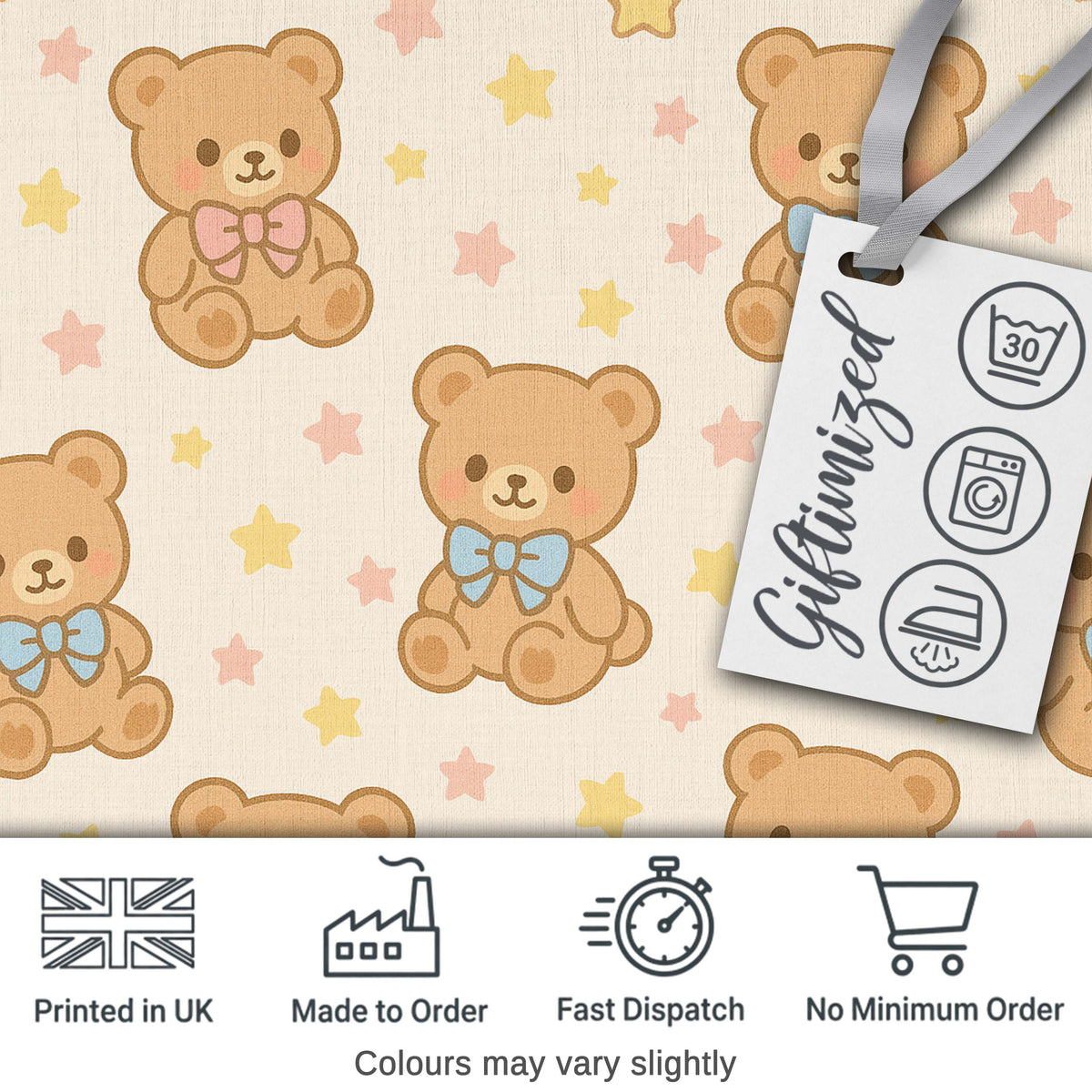 Cute Teddy Bear Bow Cartoon Animal Pattern Beautiful Coffee Cup  Digital Print Material by the Metre UK Sewing Quilting Textile