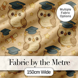 Cute Graduation Owl Cartoon Animal Pattern Cute Unique Gift Lovely  Digital Print Material by the Metre UK Sewing Quilting Textile
