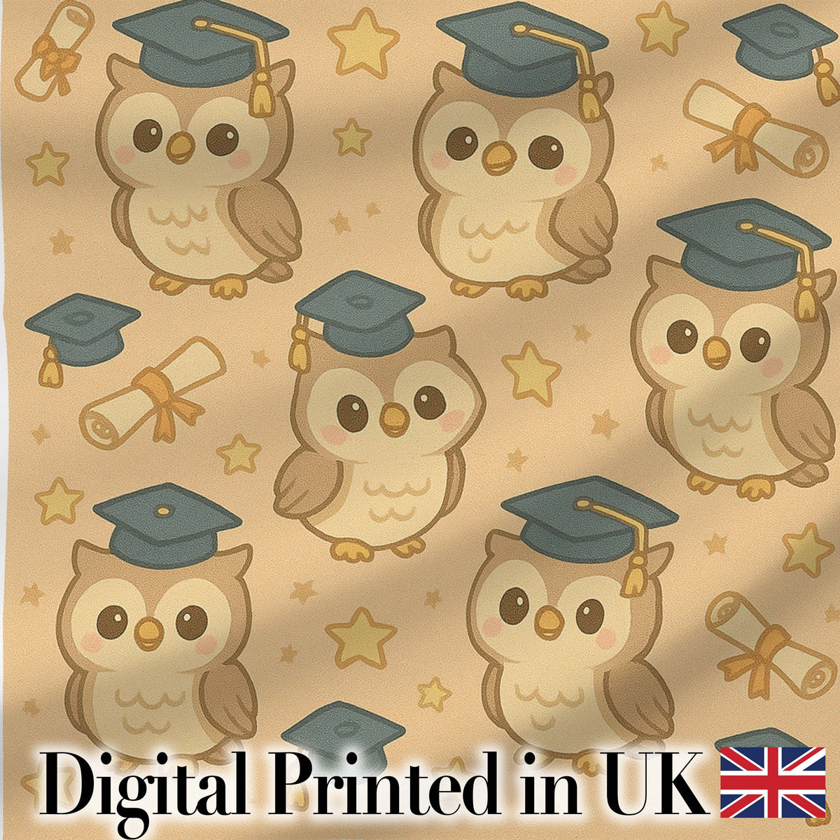 Cute Graduation Owl Cartoon Animal Pattern Cute Unique Gift Lovely  Digital Print Material by the Metre UK Sewing Quilting Textile