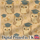 Cute Graduation Owl Cartoon Animal Pattern Cute Unique Gift Lovely  Digital Print Material by the Metre UK Sewing Quilting Textile