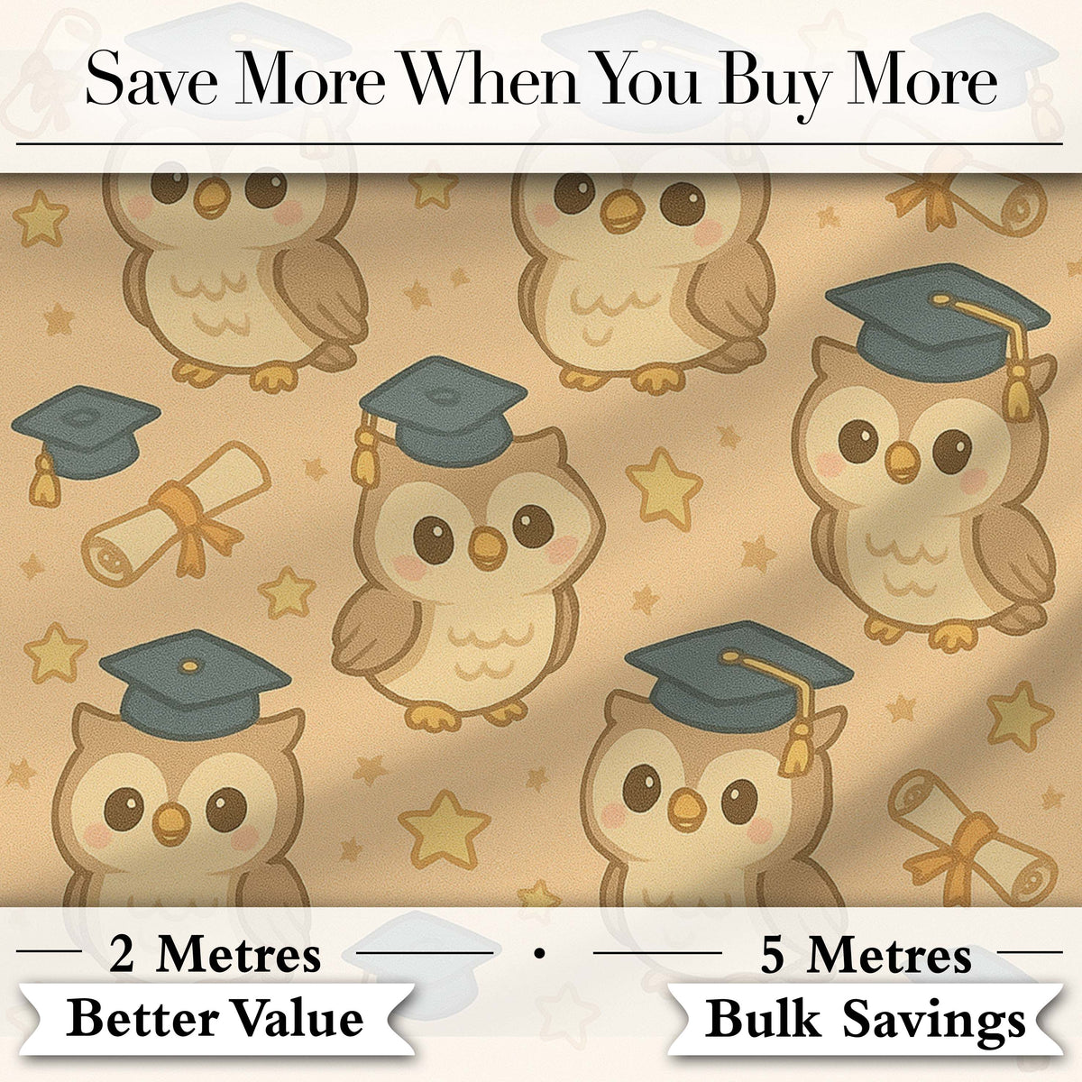 Cute Graduation Owl Cartoon Animal Pattern Cute Unique Gift Lovely  Digital Print Material by the Metre UK Sewing Quilting Textile
