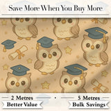 Cute Graduation Owl Cartoon Animal Pattern Cute Unique Gift Lovely  Digital Print Material by the Metre UK Sewing Quilting Textile