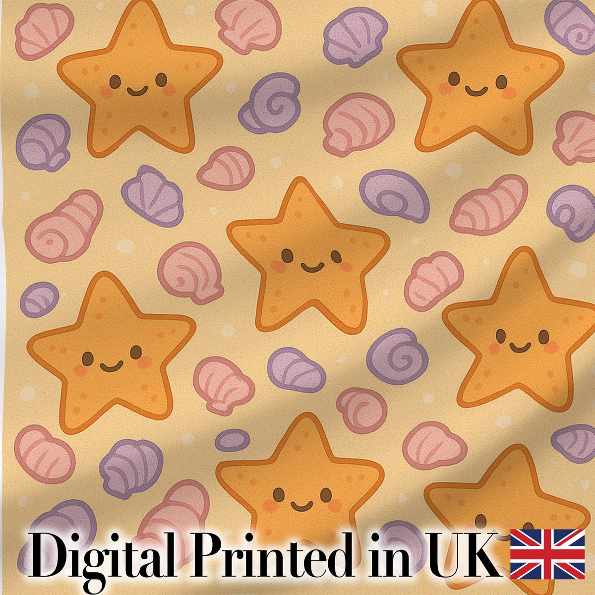 Cute Starfish Shell Cartoon Ocean Animal Pattern Cute Unique Gift  Digital Print Material by the Metre UK Sewing Quilting Textile