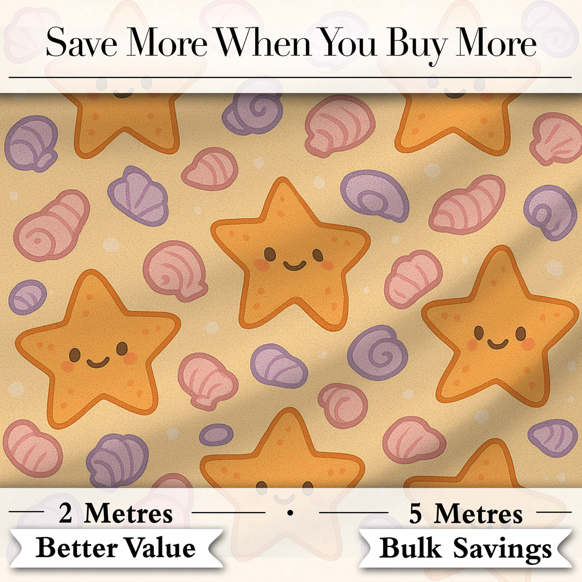Cute Starfish Shell Cartoon Ocean Animal Pattern Cute Unique Gift  Digital Print Material by the Metre UK Sewing Quilting Textile