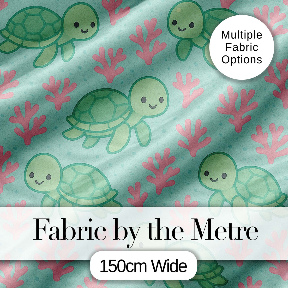 Cute Sea Turtle Coral Cartoon Animal Pattern Charming  Decor  Digital Print Material by the Metre UK Sewing Quilting Textile