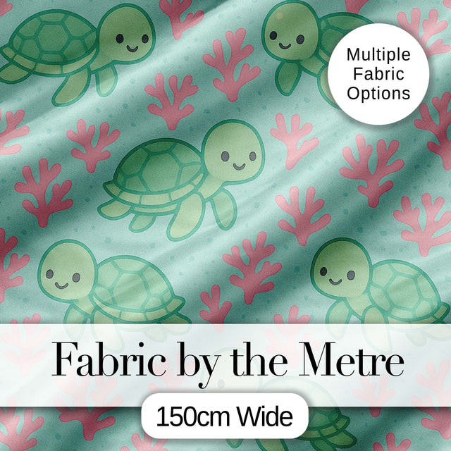 Cute Sea Turtle Coral Cartoon Animal Pattern Charming  Decor  Digital Print Material by the Metre UK Sewing Quilting Textile