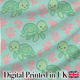 Cute Sea Turtle Coral Cartoon Animal Pattern Charming  Decor  Digital Print Material by the Metre UK Sewing Quilting Textile
