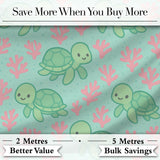 Cute Sea Turtle Coral Cartoon Animal Pattern Charming  Decor  Digital Print Material by the Metre UK Sewing Quilting Textile