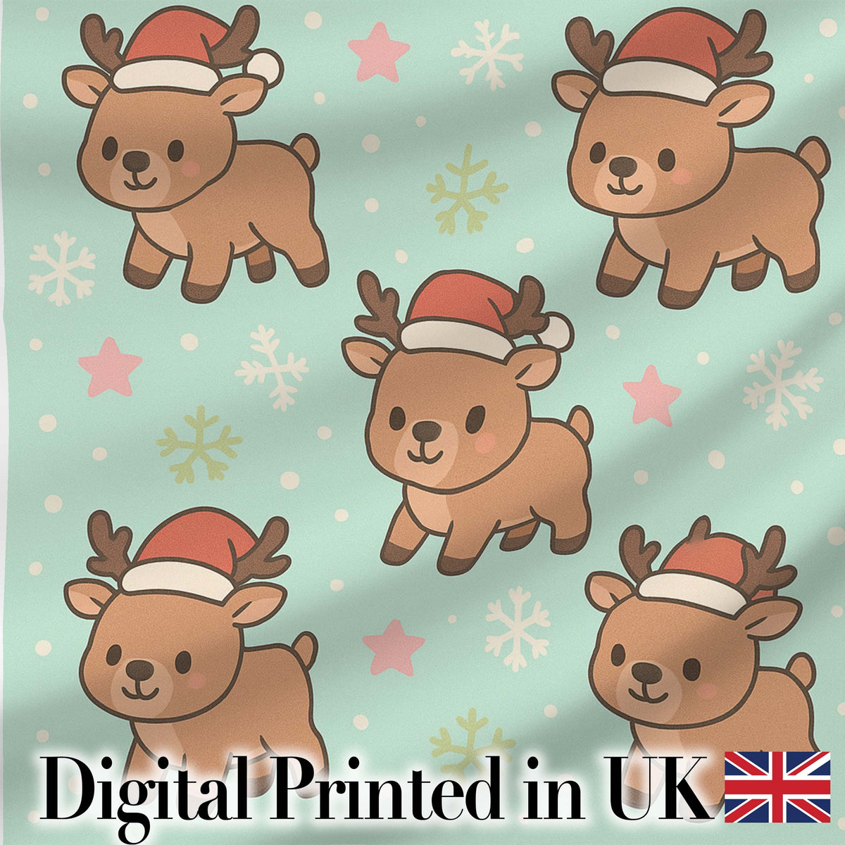 Cute Christmas Reindeer Cartoon Animal Pattern Perfect Gift for Her  Digital Print Material by the Metre UK Sewing Quilting Textile